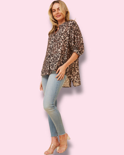 Mia Printed Shirt - Chocolate Animal Print