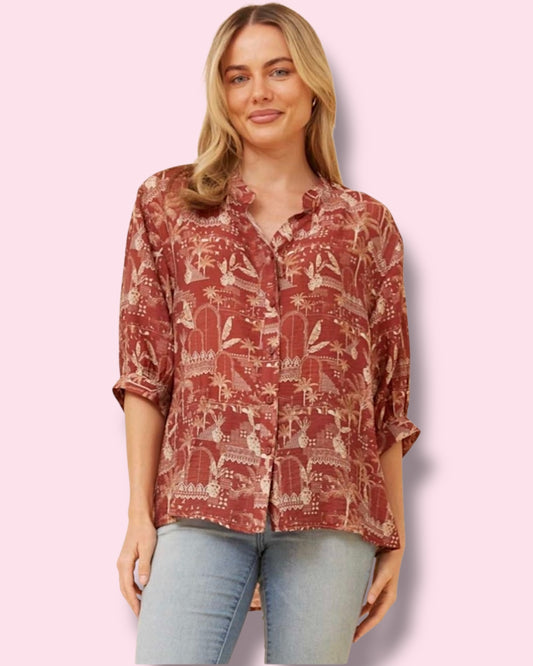 Mia Printed Shirt - Tropical Rust