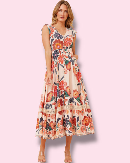 Cleo Maxi - Multi Orange Floral