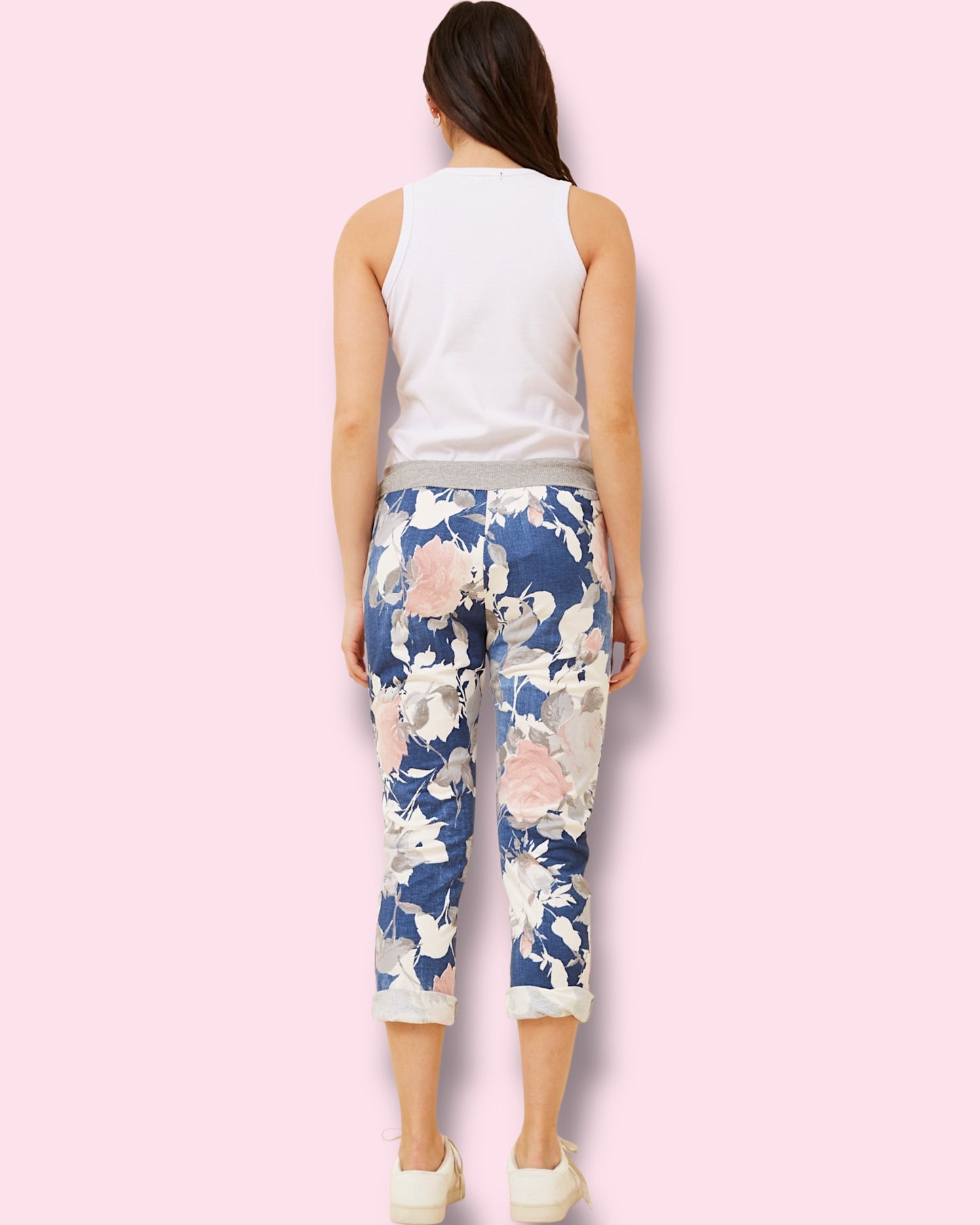 Jazlene 7/8 Printed Pants - Denim Floral