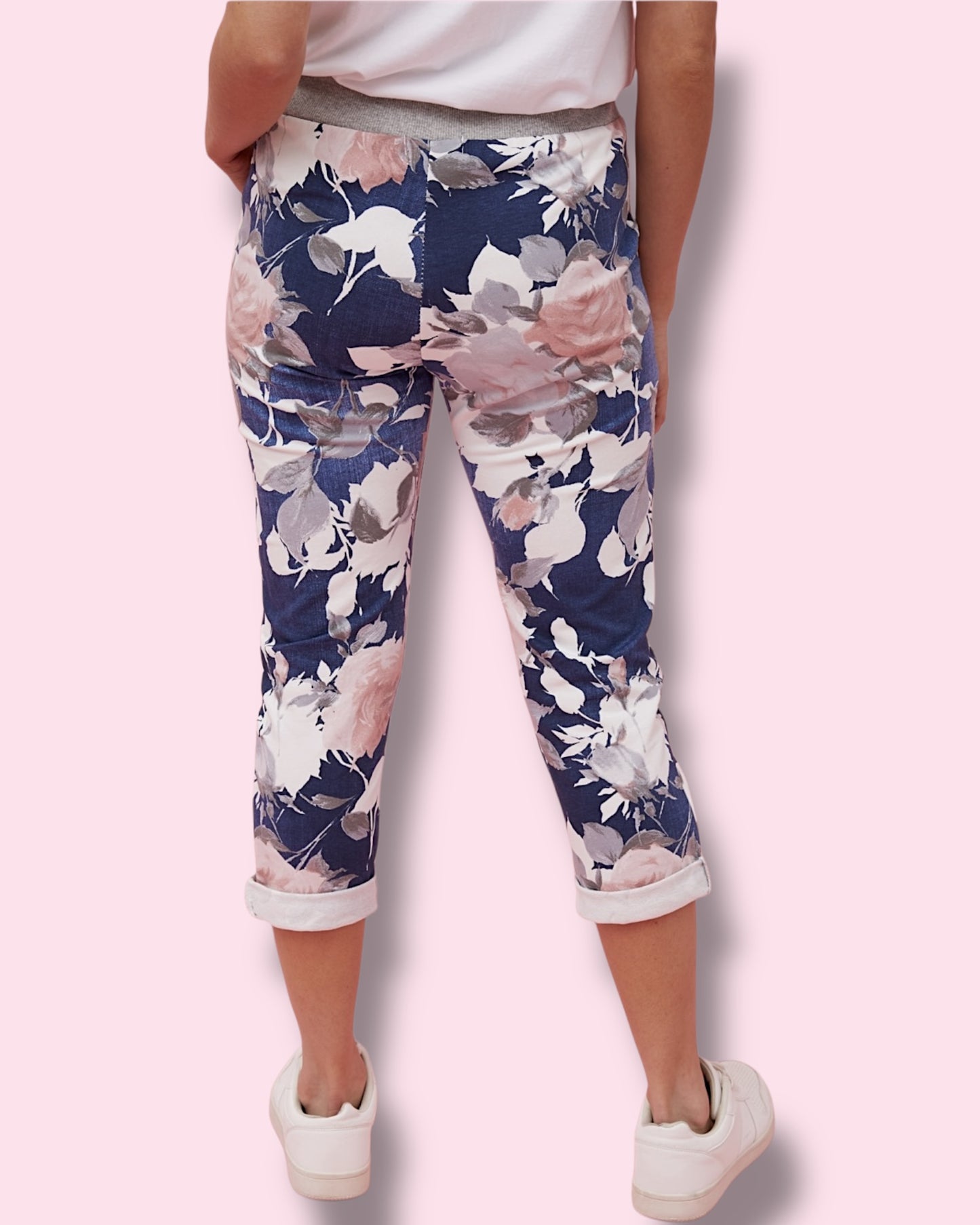 Jazlene 7/8 Printed Pants - Denim Floral