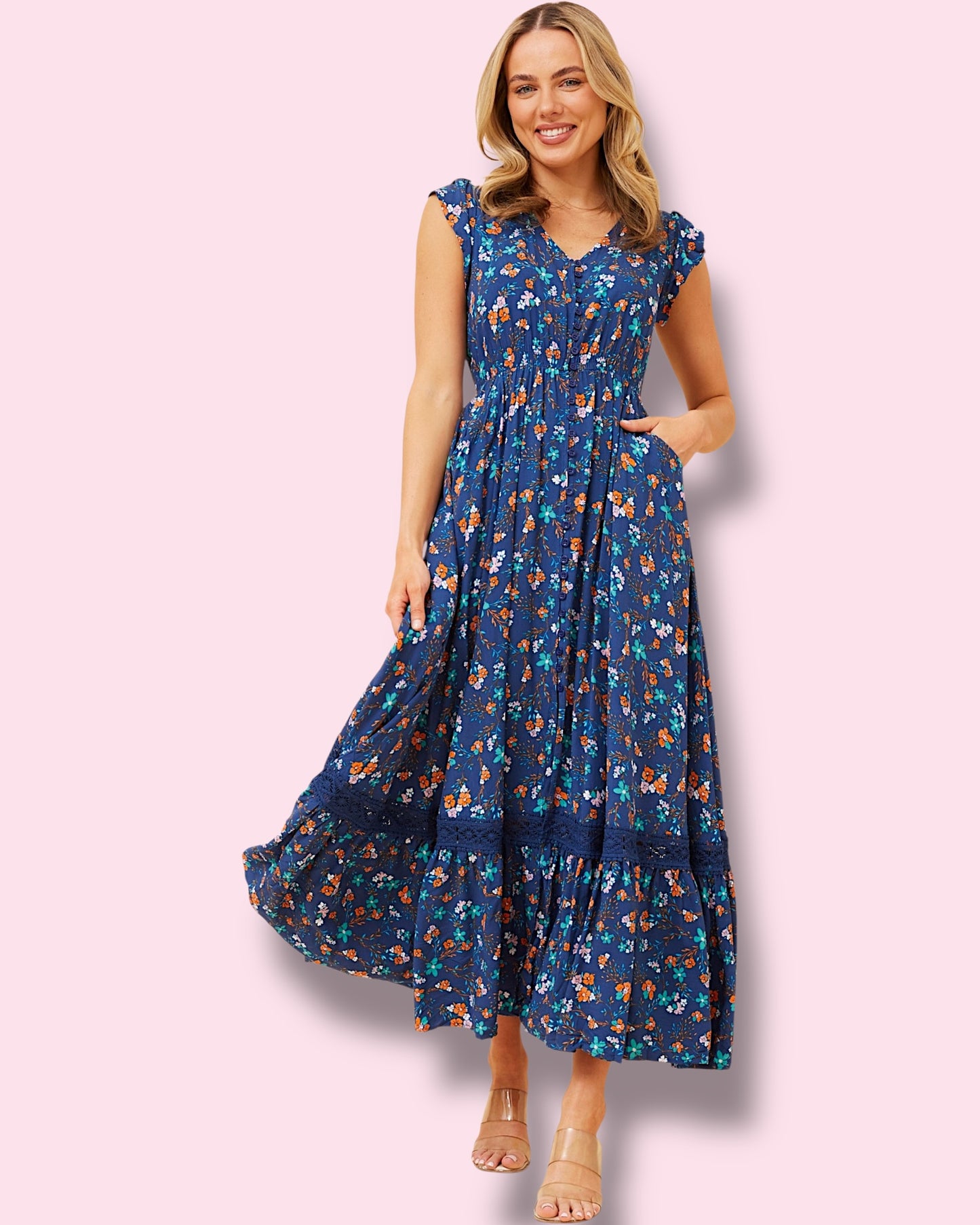 Cleo Maxi - Blue W/Flowers