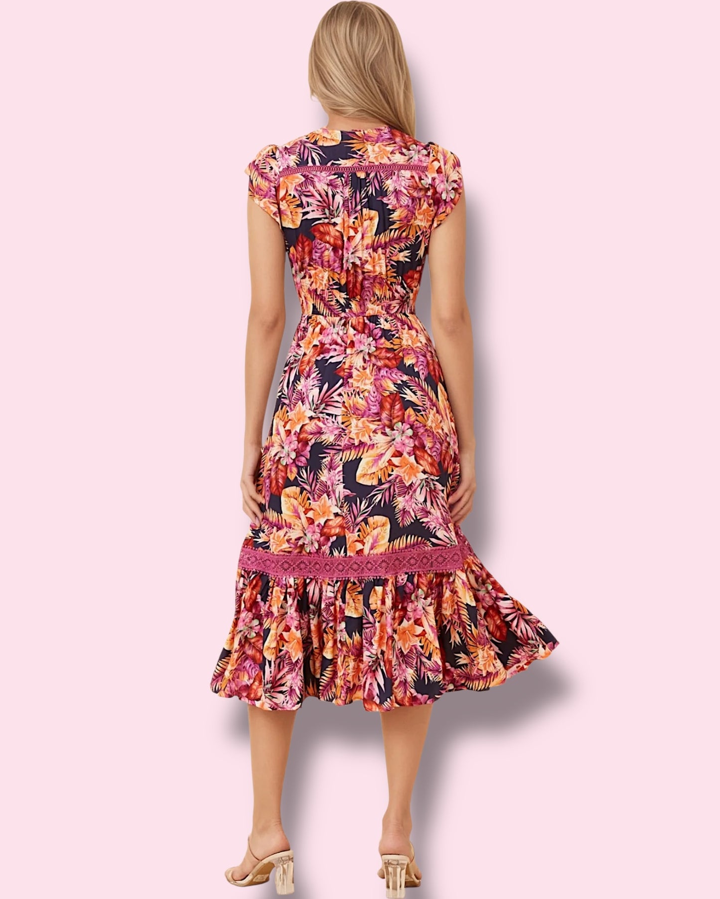Clea Midi - Multi Pink/Navy