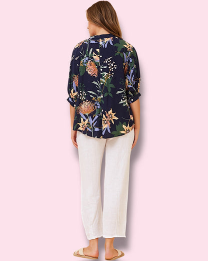 Mia Printed Shirt - Navy Natives