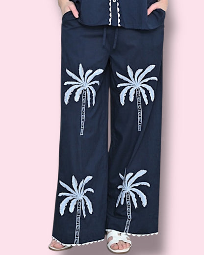 Ivy Pants - Navy Palms