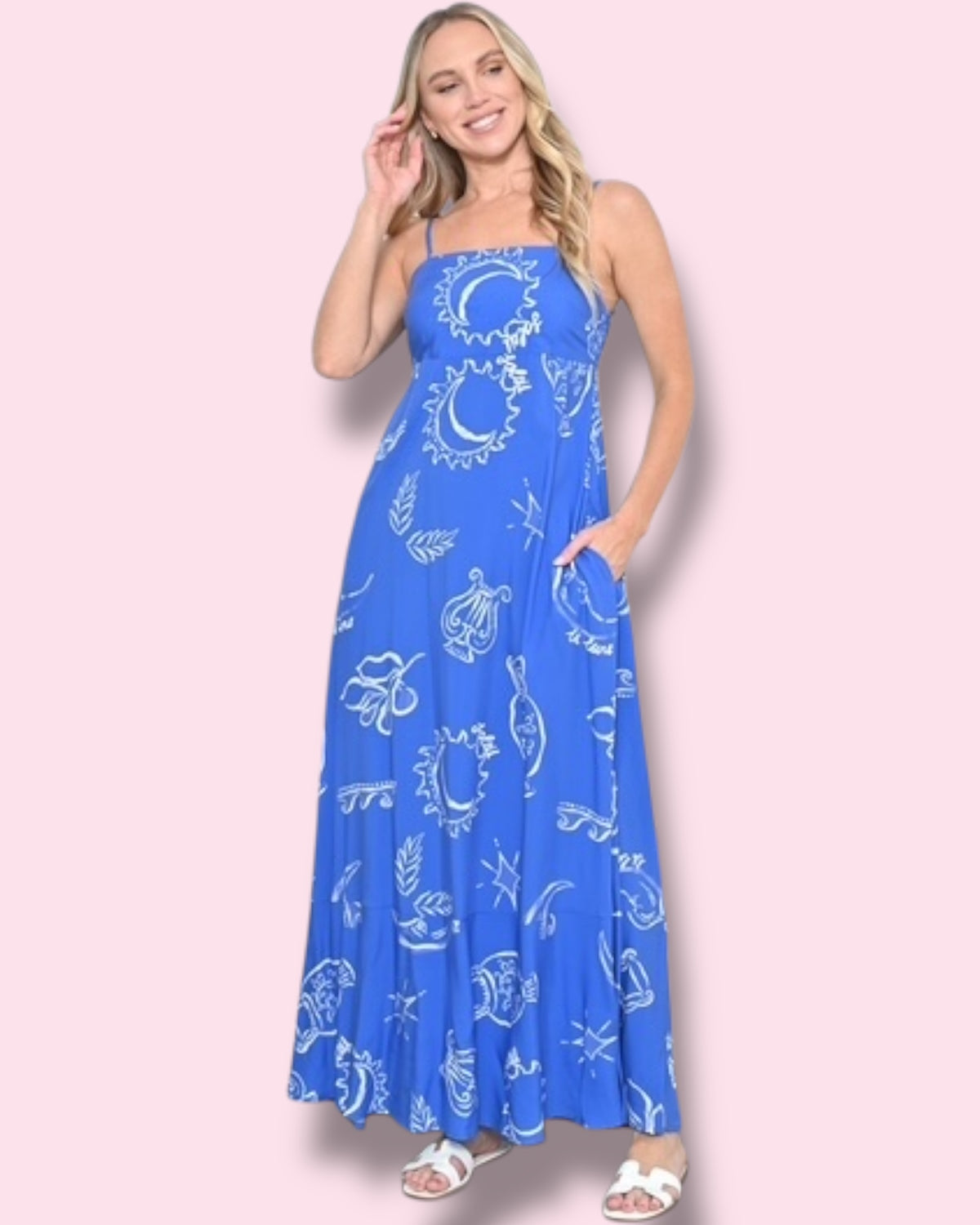 Elsie Printed Maxi - Blue/White Goddess