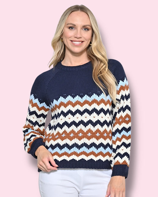 Zigzag Knit Jumper - Multi/Navy
