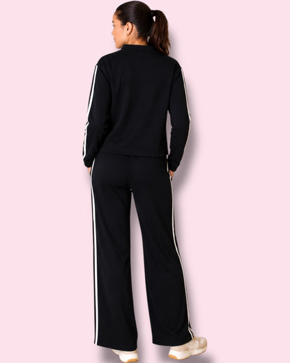 Renee Wide Leg Sweat Pants - Black/Cream