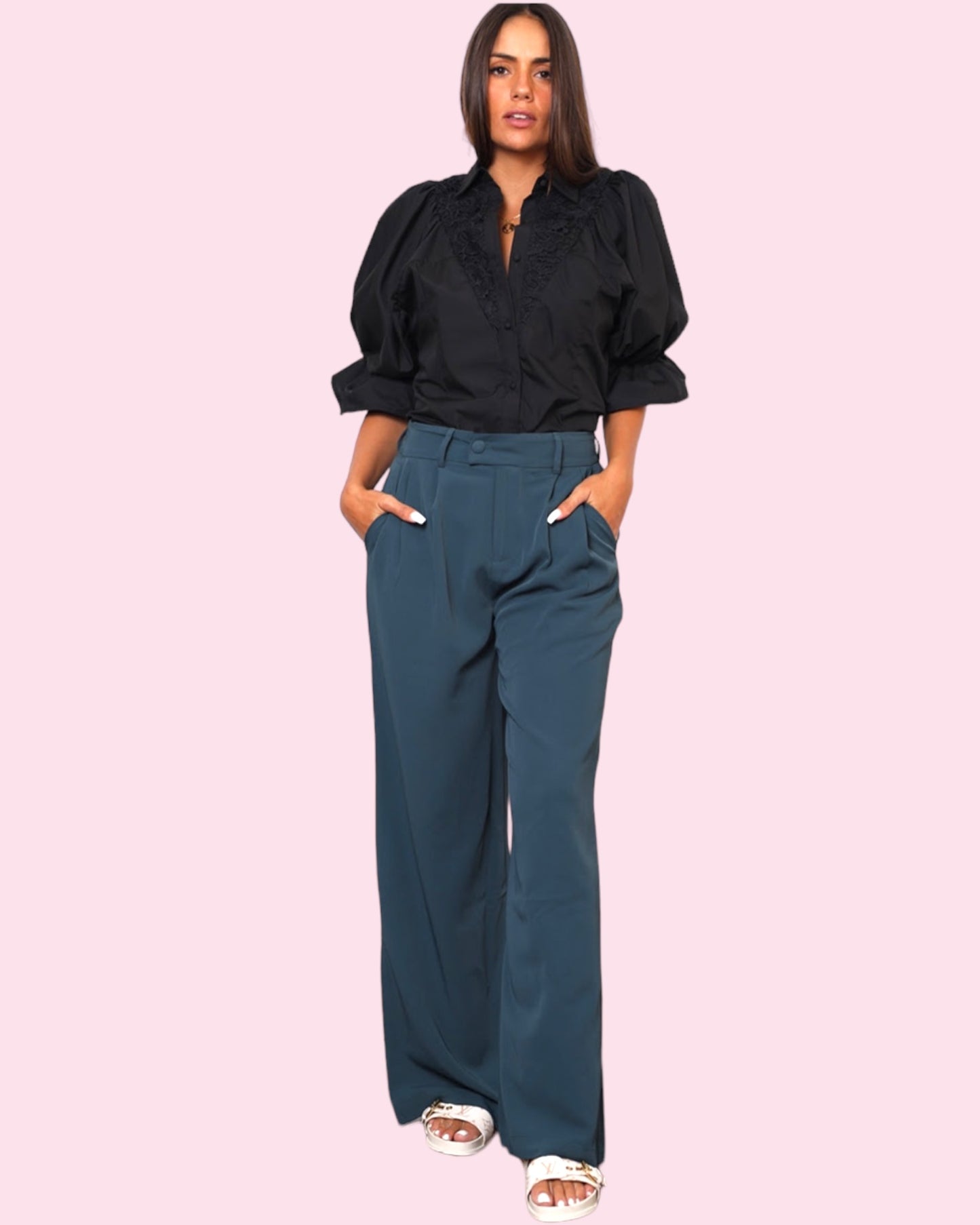 Hazel Wide Leg Pants - Teal