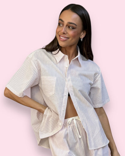 Samara PJ Set - Pink/White Stripe