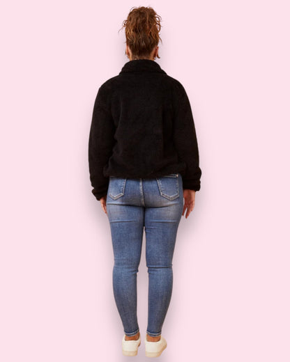 Teddy Fur Zip Jacket - Black