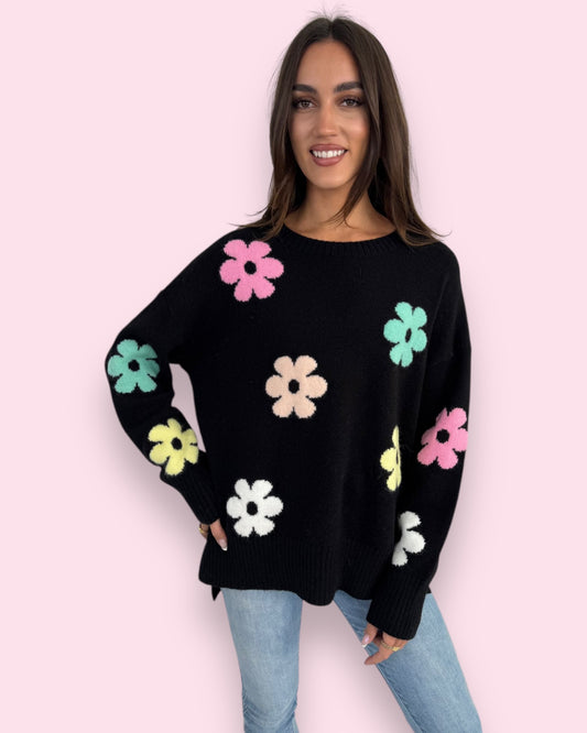 Sara Flower Knit - Black