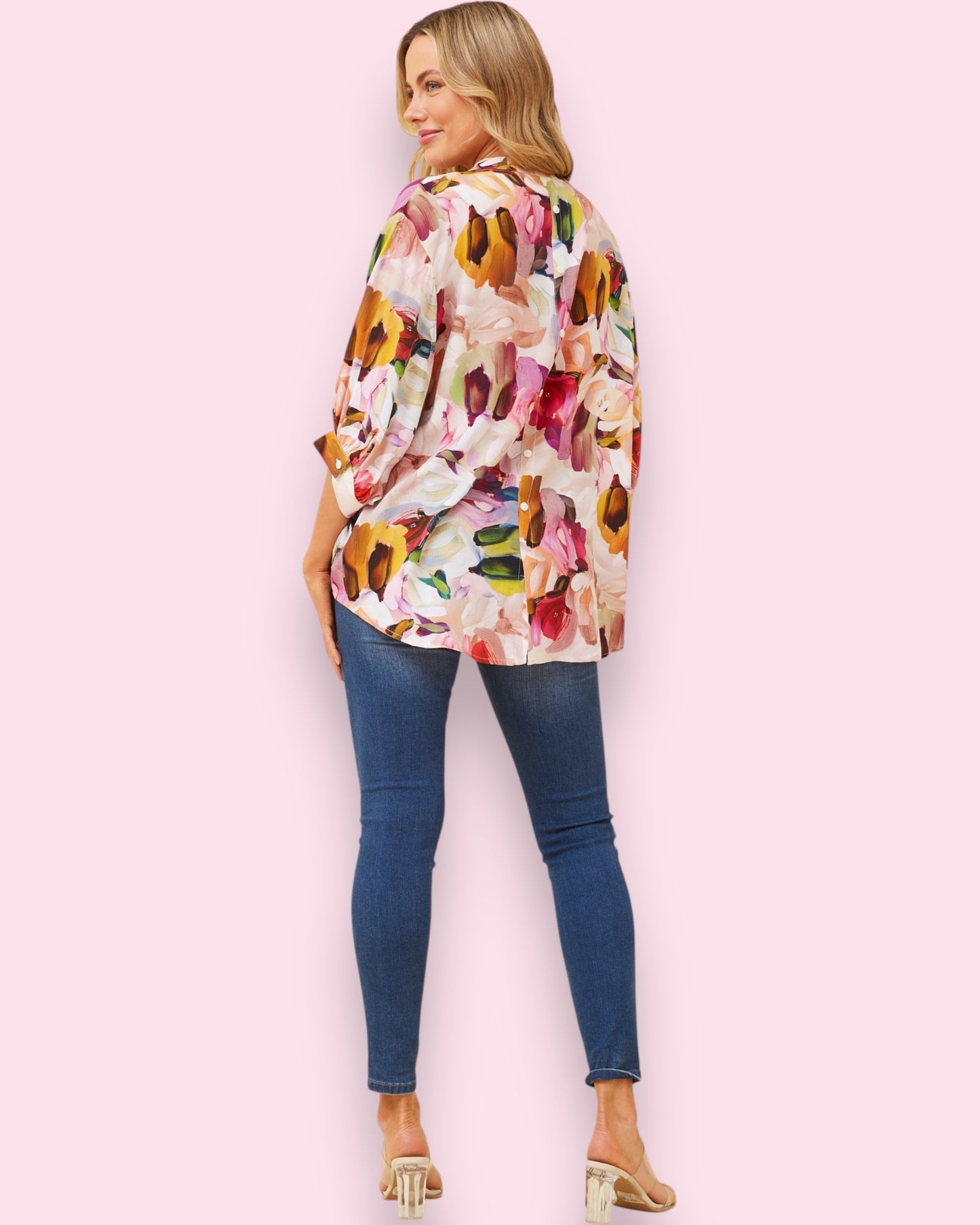 Mia Luxe Printed Shirt - Abstract Brush Strokes