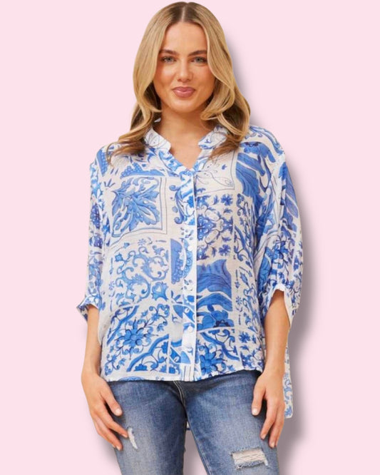 Mia Printed Shirt - Blue Patch