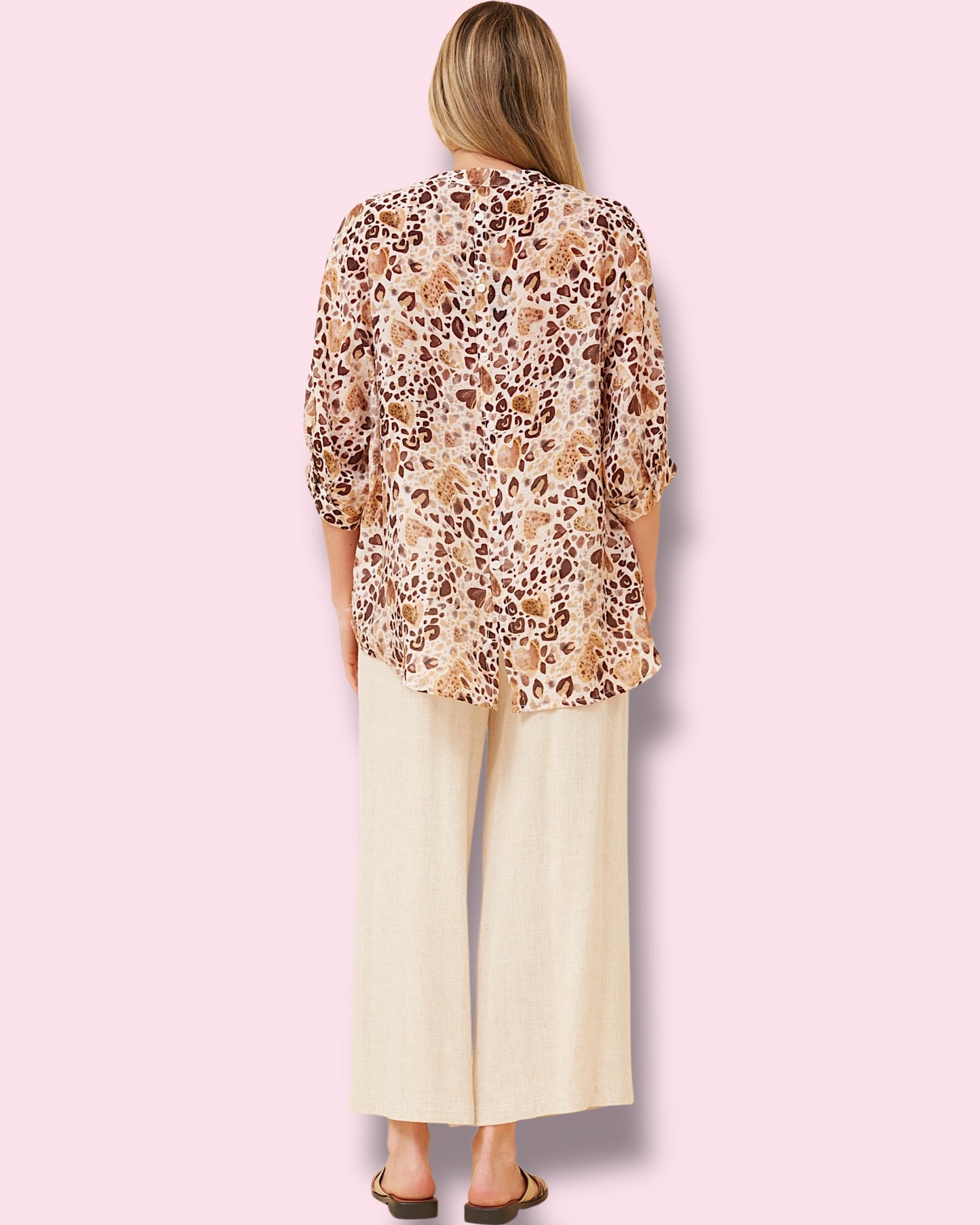 Mia Printed Shirt - Beige Hearts