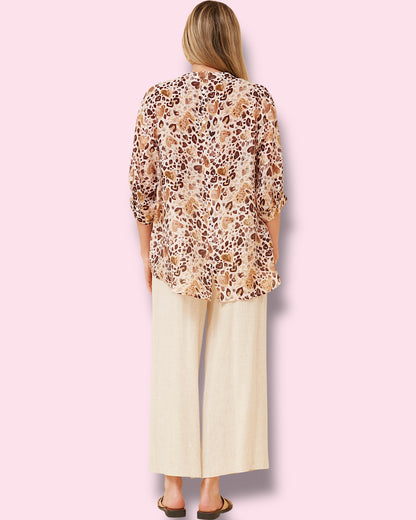 Mia Printed Shirt - Beige Hearts