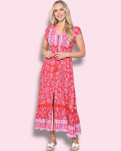 Cally Maxi Dress - Red/Pink