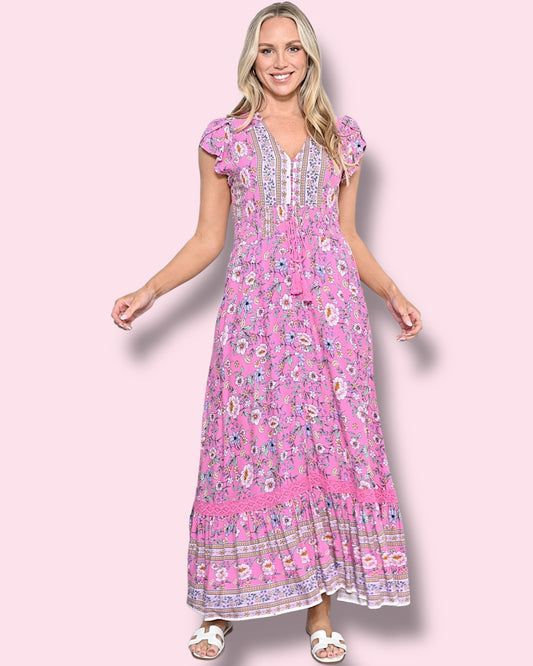 Cassie Maxi Dress - Pink Flowers