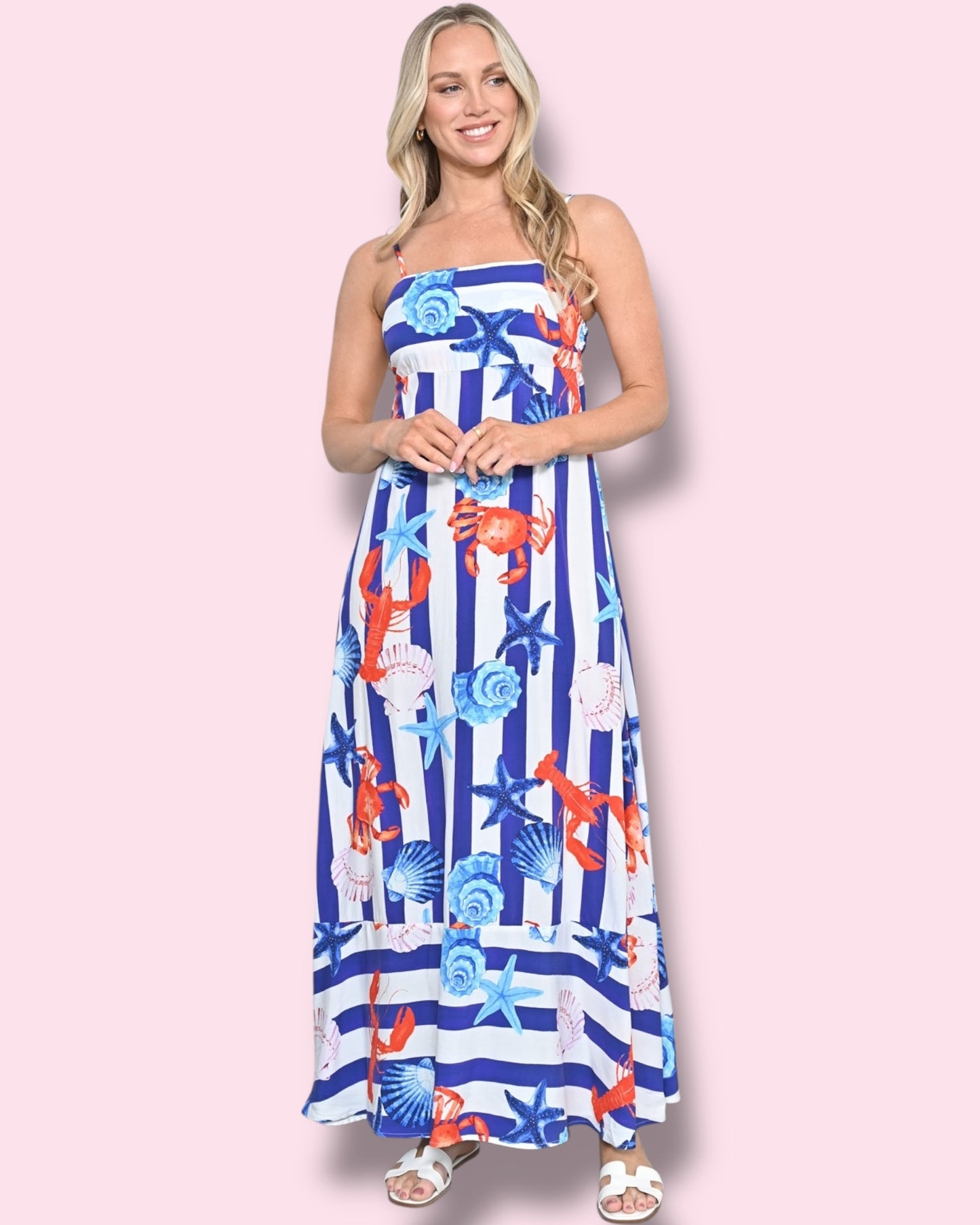 Elsie Printed Maxi - Blue Crustacean/Shells
