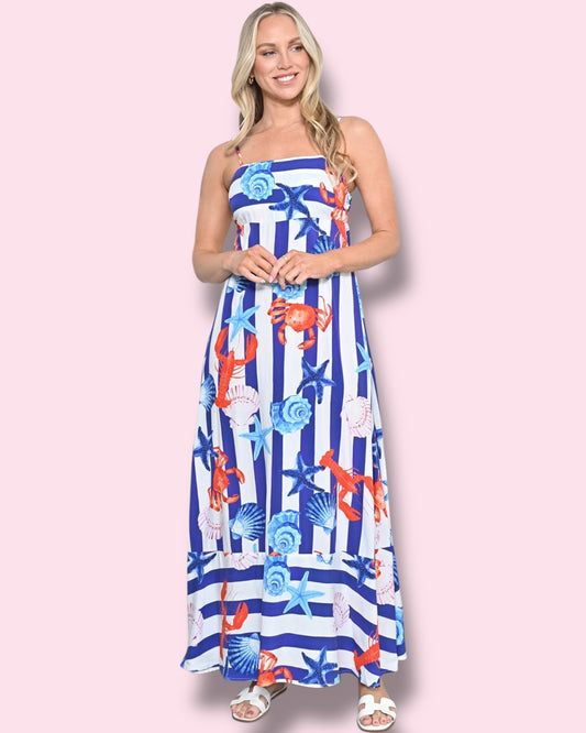 Elsie Printed Maxi - Blue Crustacean/Shells