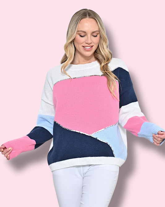 Charli Sequin Knit Jumper - Multi/White