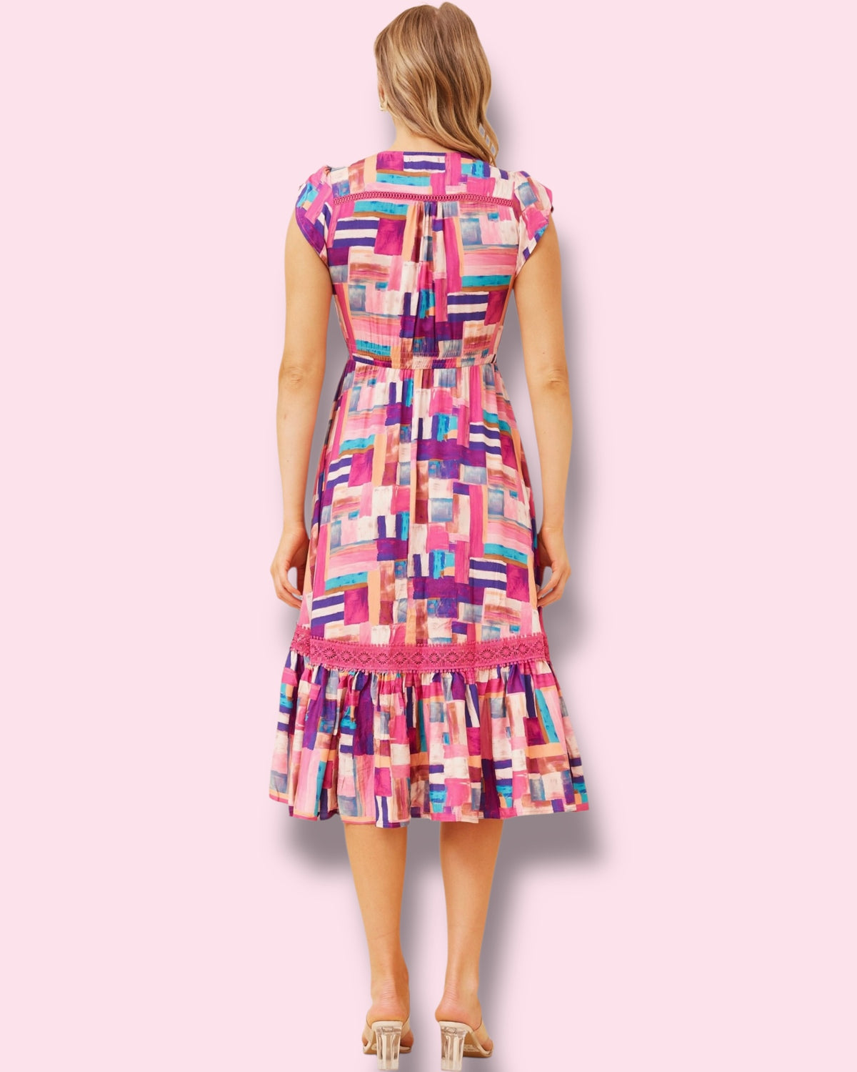 Clea Midi - Pink Abstract Brush Strokes