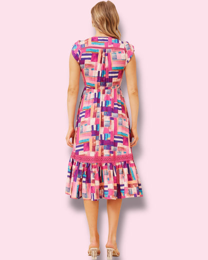 Clea Midi - Pink Abstract Brush Strokes