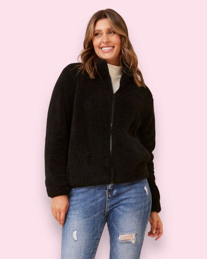 Teddy Fur Zip Jacket - Black