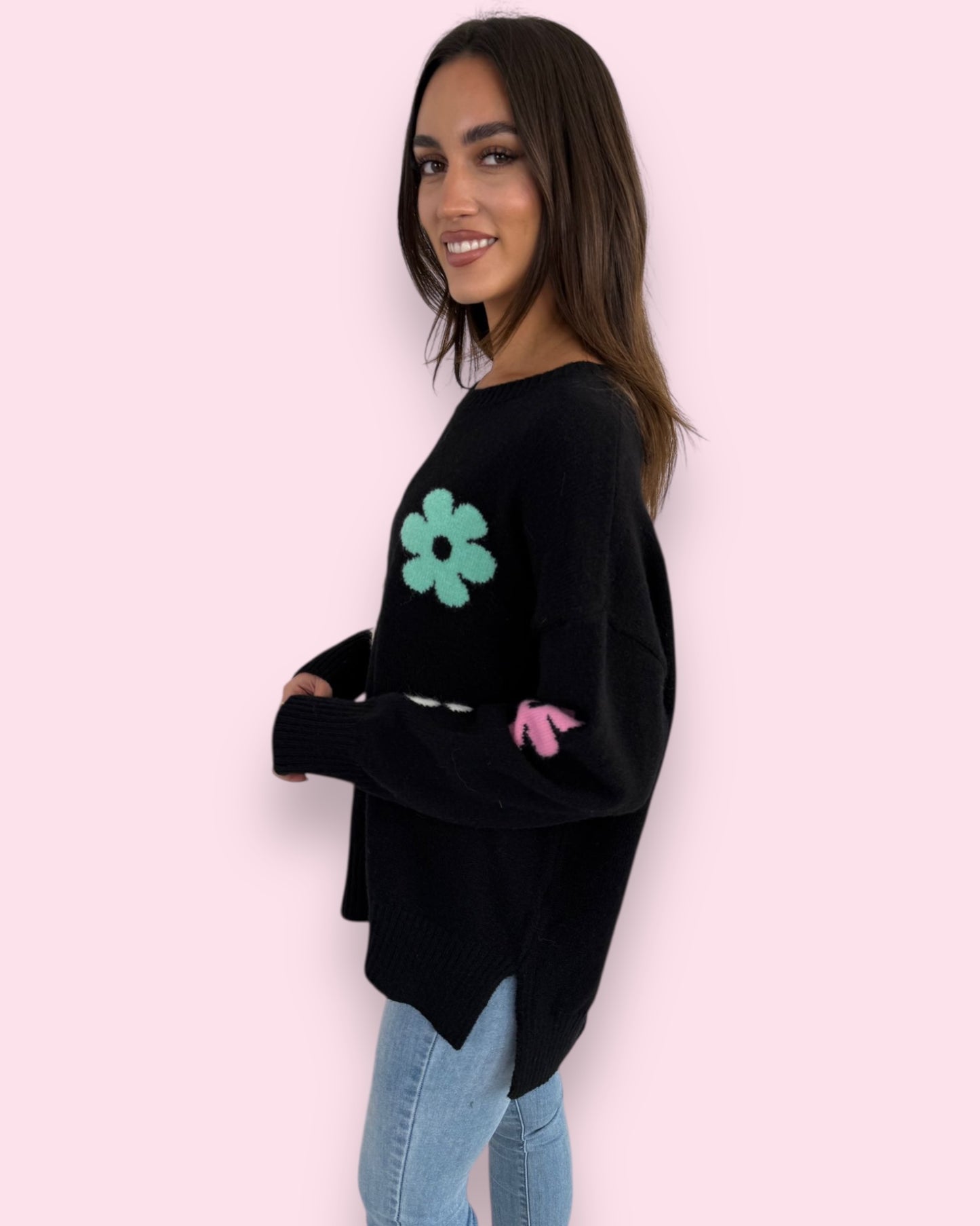 Sara Flower Knit - Black