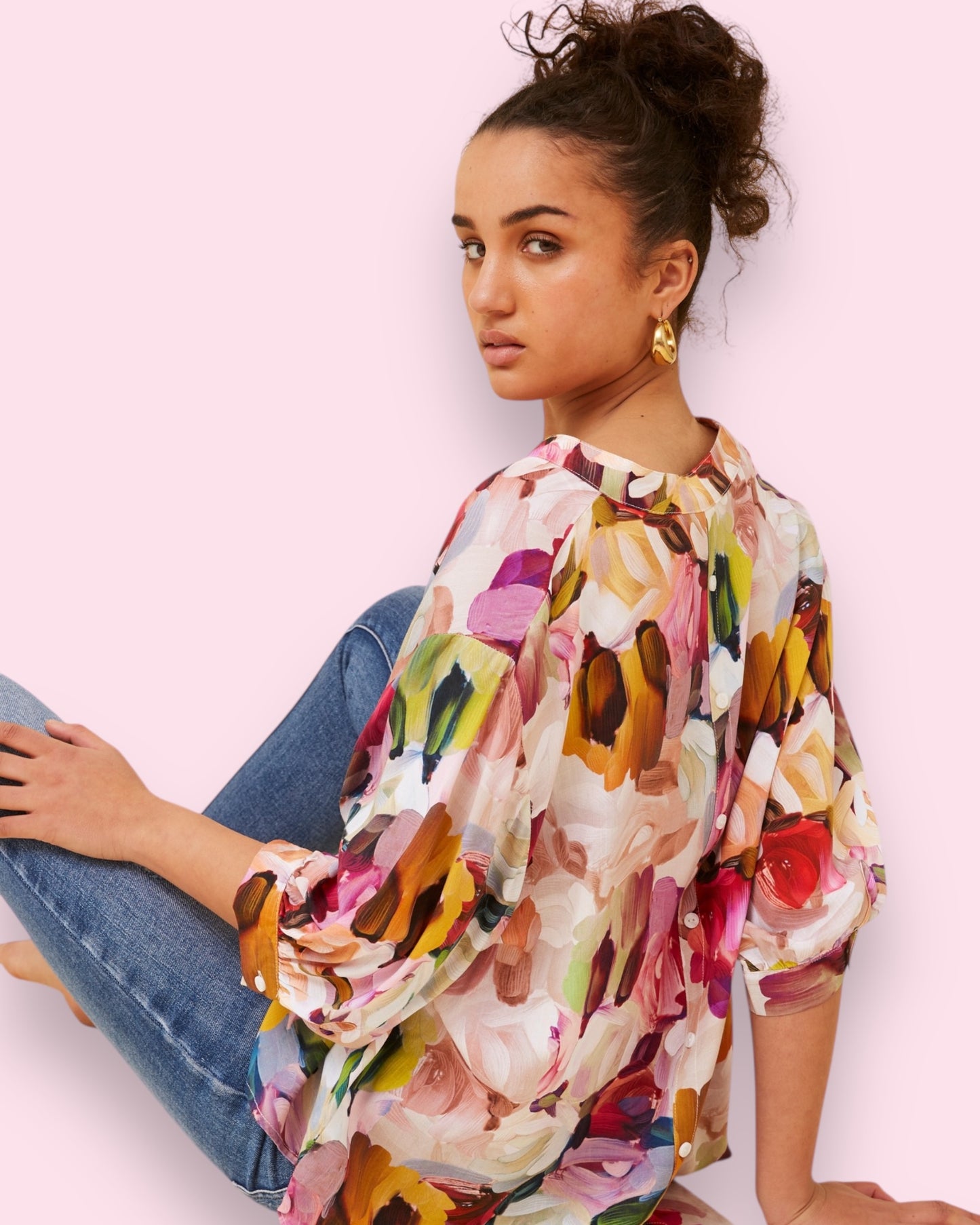 Mia Luxe Printed Shirt - Abstract Brush Strokes