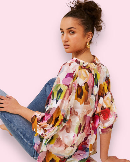 Mia Luxe Printed Shirt - Abstract Brush Strokes