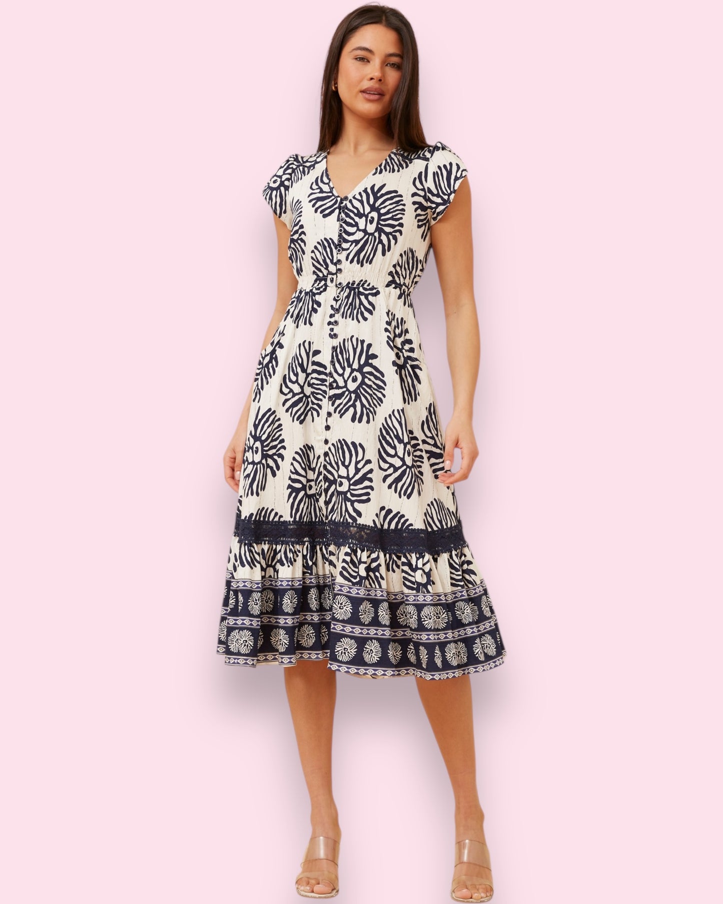 Clea Midi - Navy/White