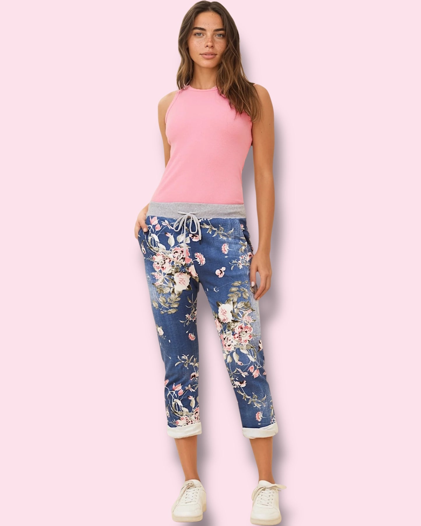 Jazzy 7/8 Printed Pants - Dark Denim