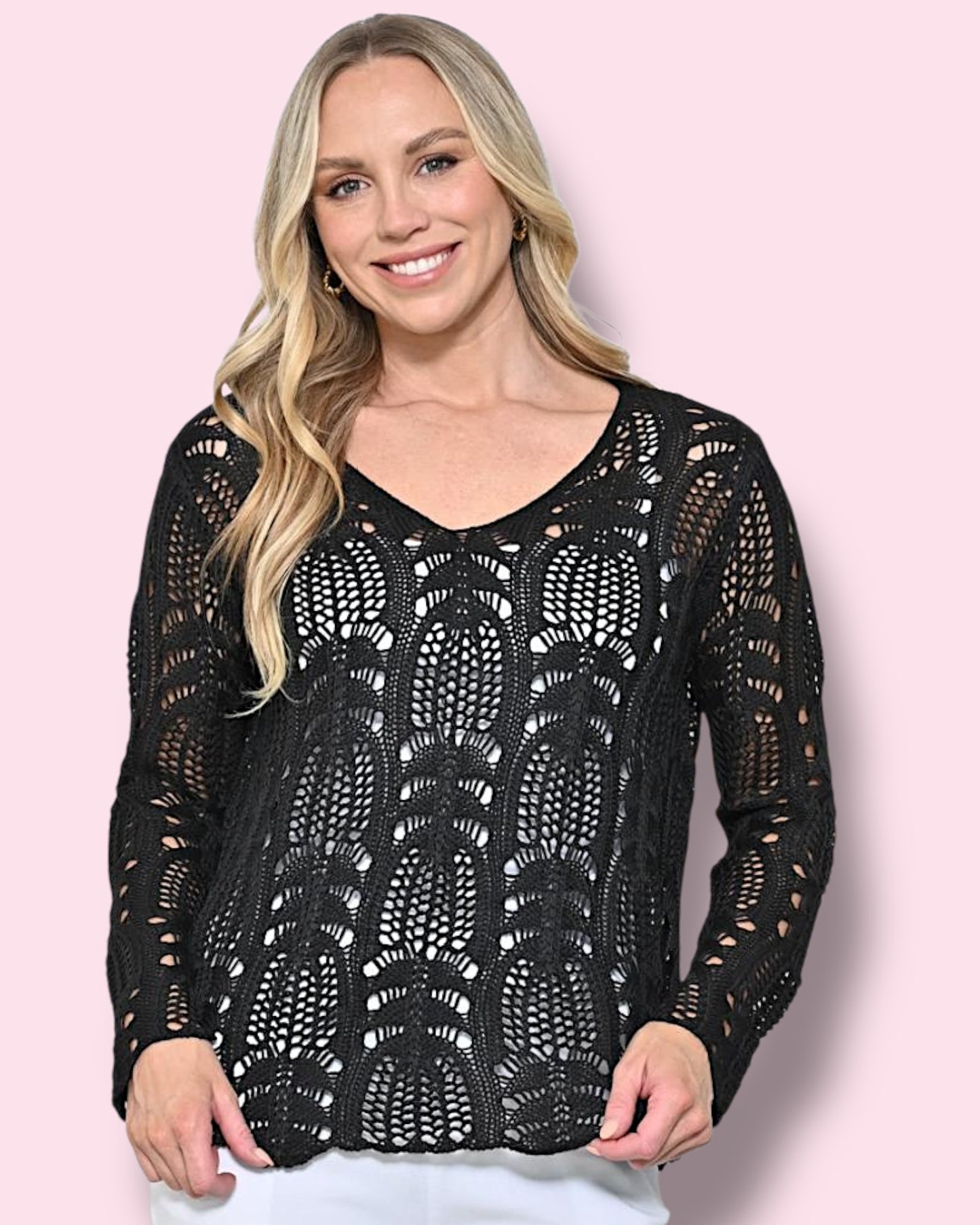 Carly Crochet Knit Top - Black