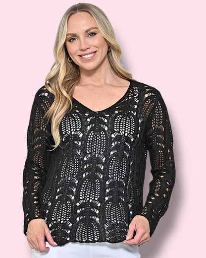 Carly Crochet Knit Top - Black