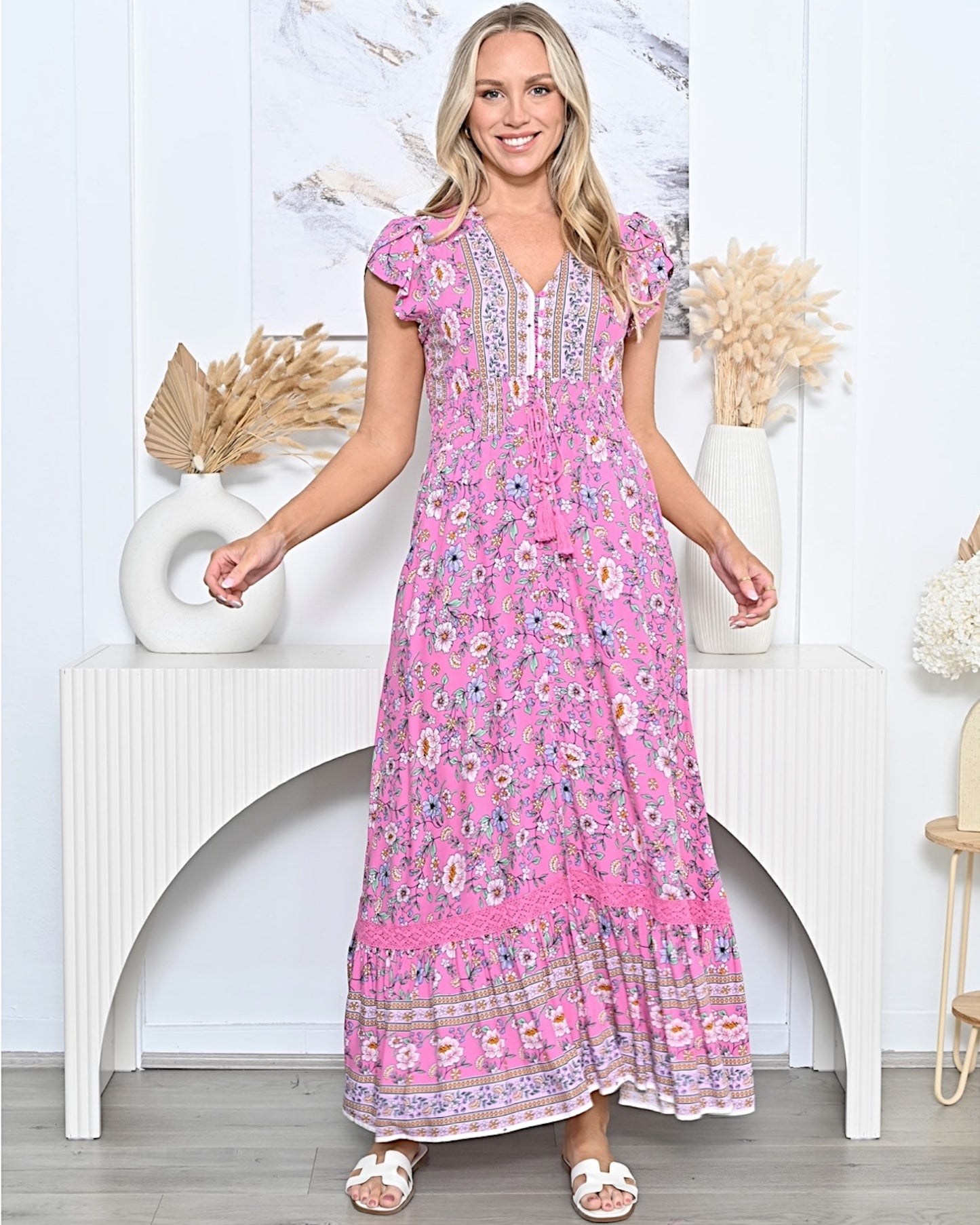 Cassie Maxi Dress - Pink Flowers