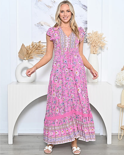 Cassie Maxi Dress - Pink Flowers