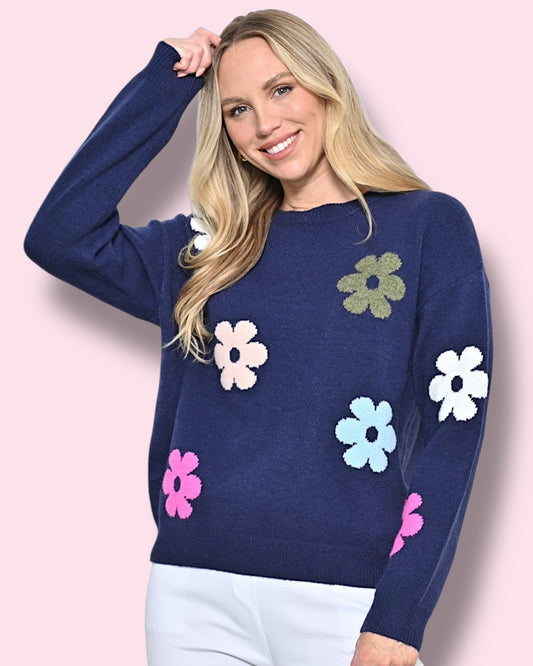 Daisy Knit Jumper - Navy