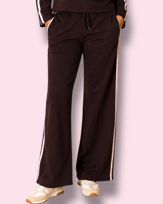 Renee Wide Leg Sweat Pants - Brown/Pale Pink