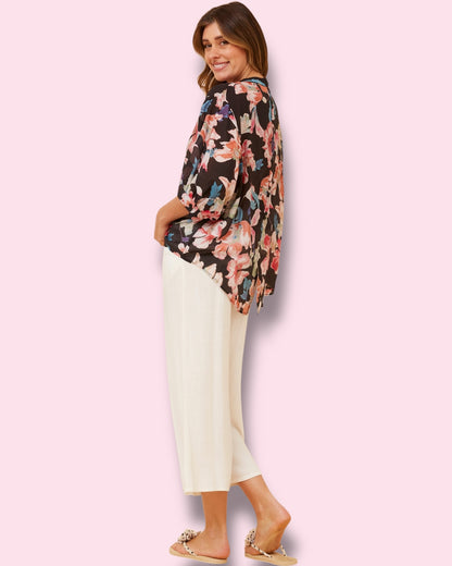 Mia Printed Shirt - Multi Black Floral