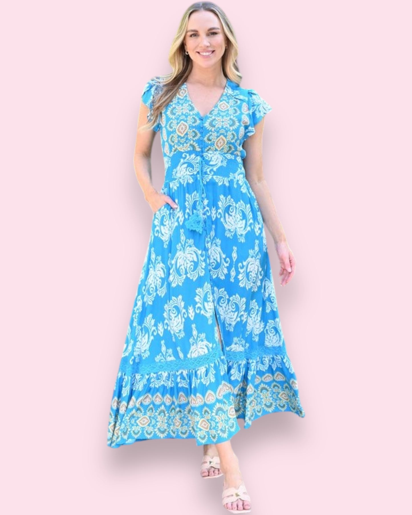 Cassie Maxi Dress - Blue/White