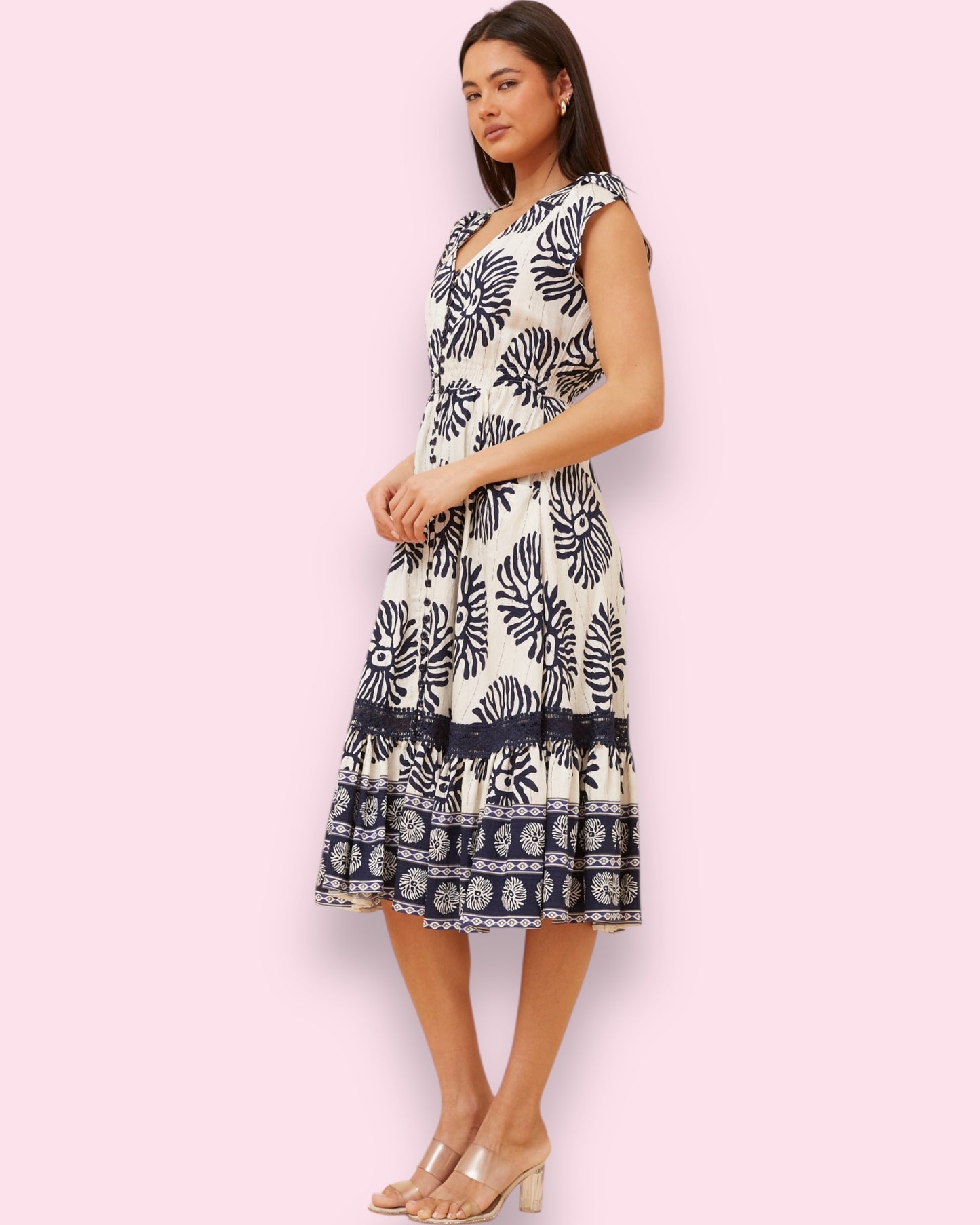 Clea Midi - Navy/White