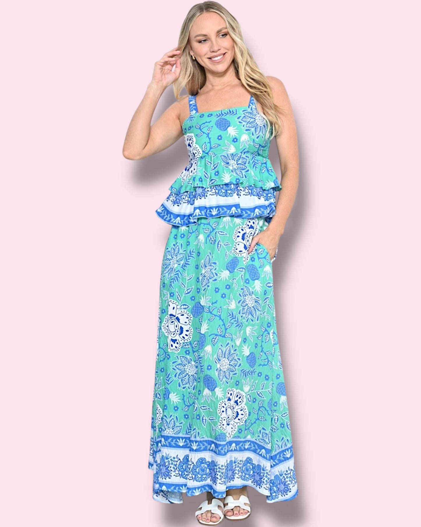 Evangeline Maxi Skirt - Mint/Blue
