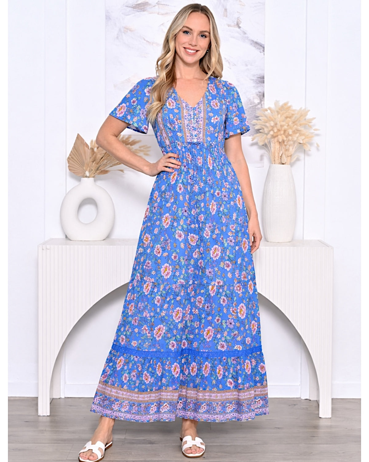 cassie floral maxi dress and romantic leisurely look My Dress-Up Darling: All Color:black/gunmetal/silver/gold SCHL004492_B_XL