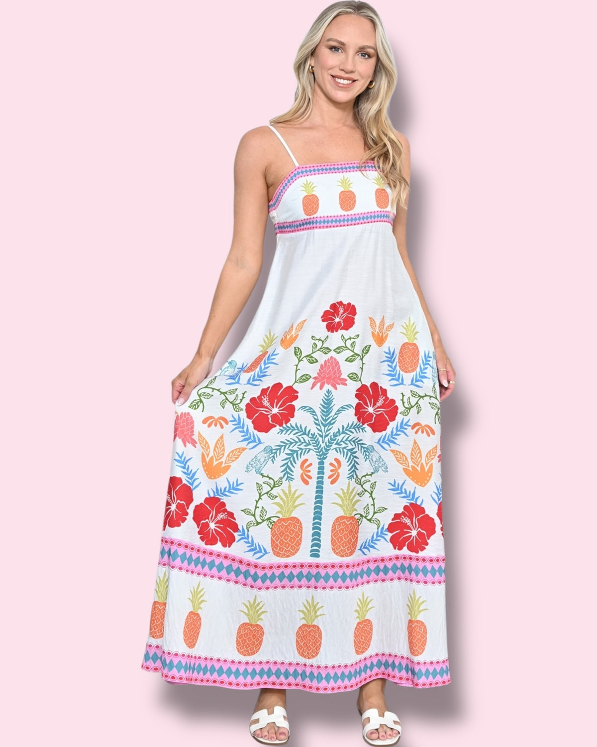 Charlene Printed Maxi - White W/Flowers