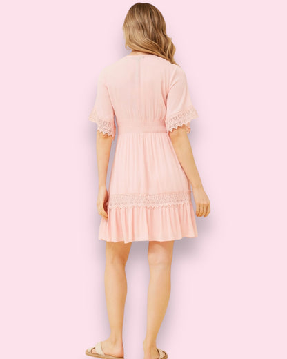 Leland Lace Dress - Petal Pink