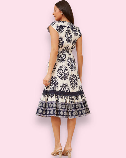 Clea Midi - Navy/White