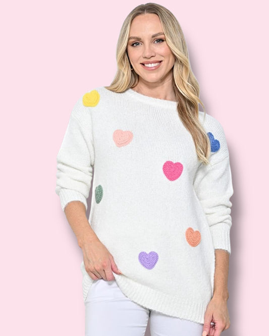 Multi Colour Heart Knit Jumper