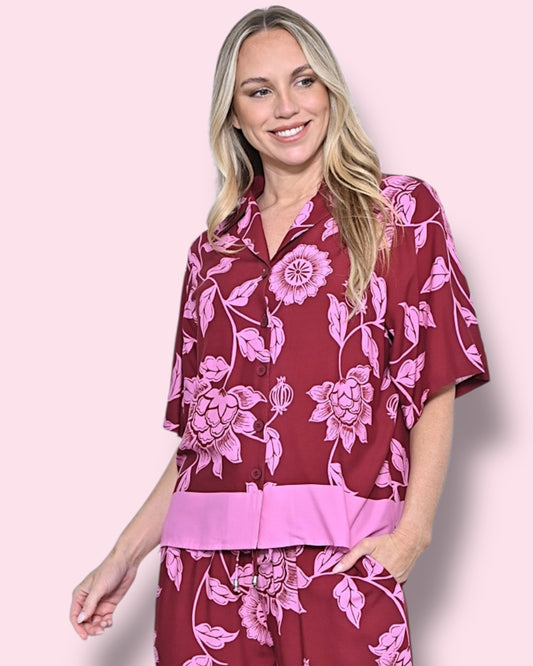 Amber Shirt - Red/Pink Floral