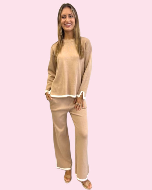 Lacey Knit Pants - Tan